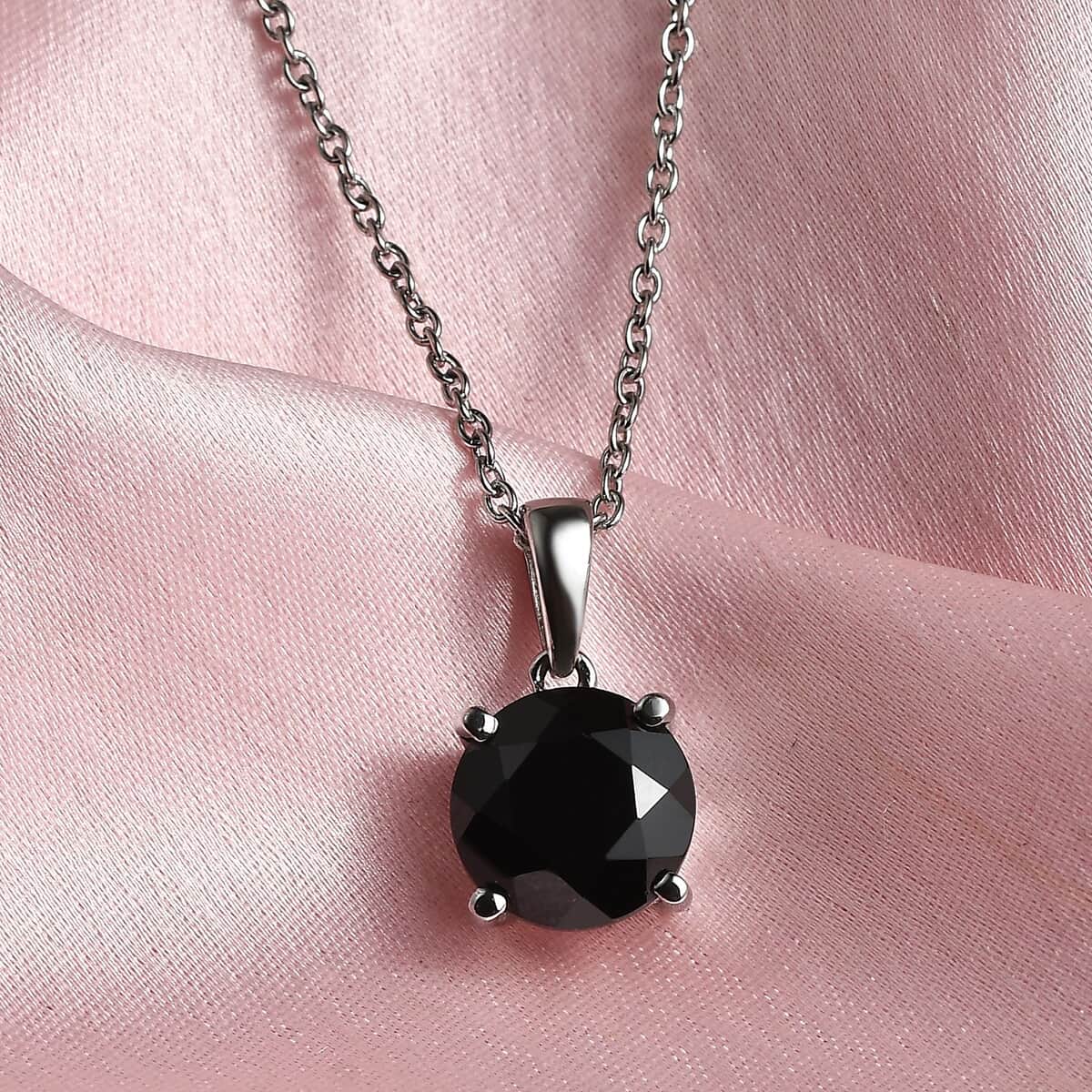 Doorbuster Thai Black Spinel 5.00 ctw Solitaire Pendant Necklace in Stainless Steel 20 Inches image number 1