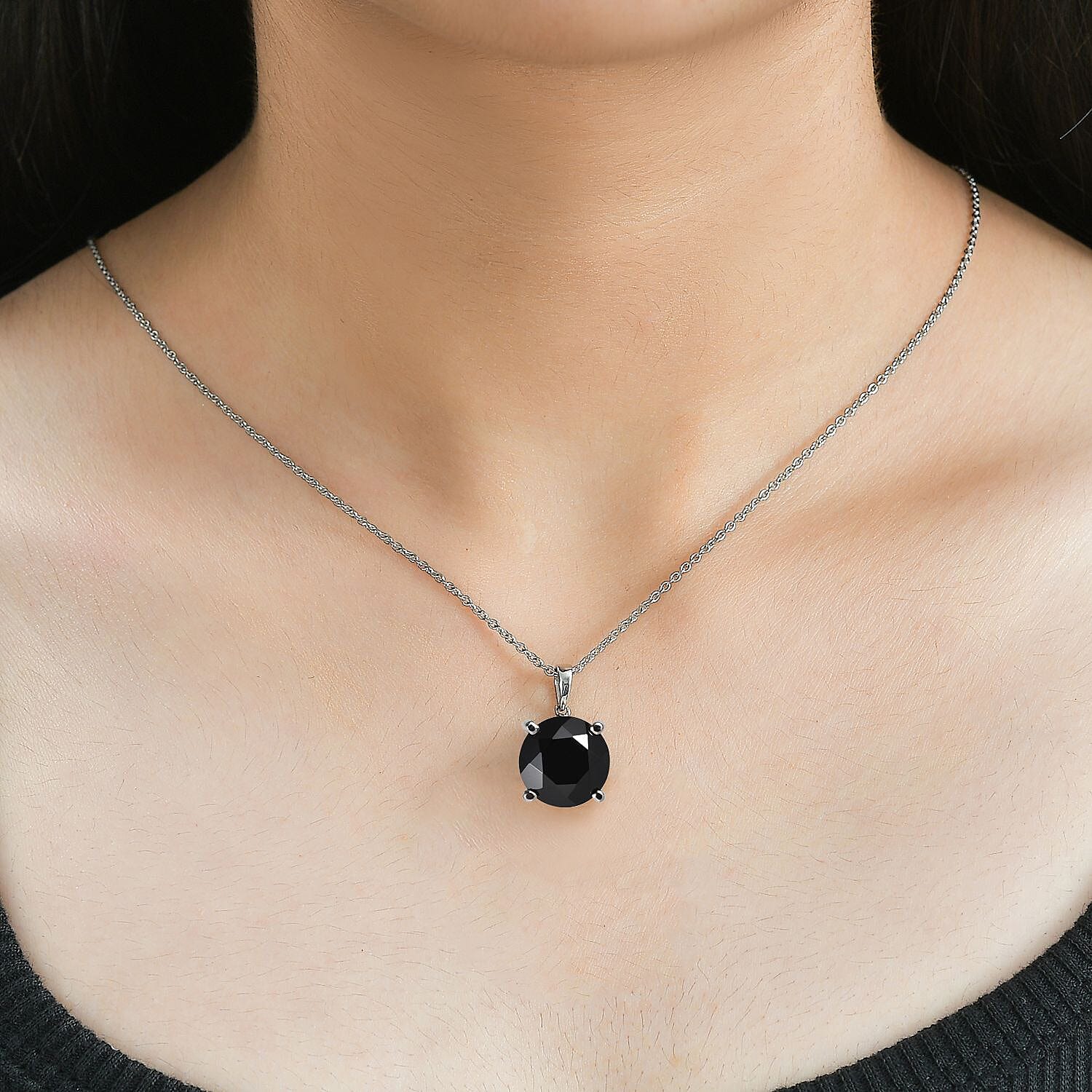 Thai Black Spinel 5.00 ctw Solitaire Pendant Necklace in Stainless Steel 20 Inches