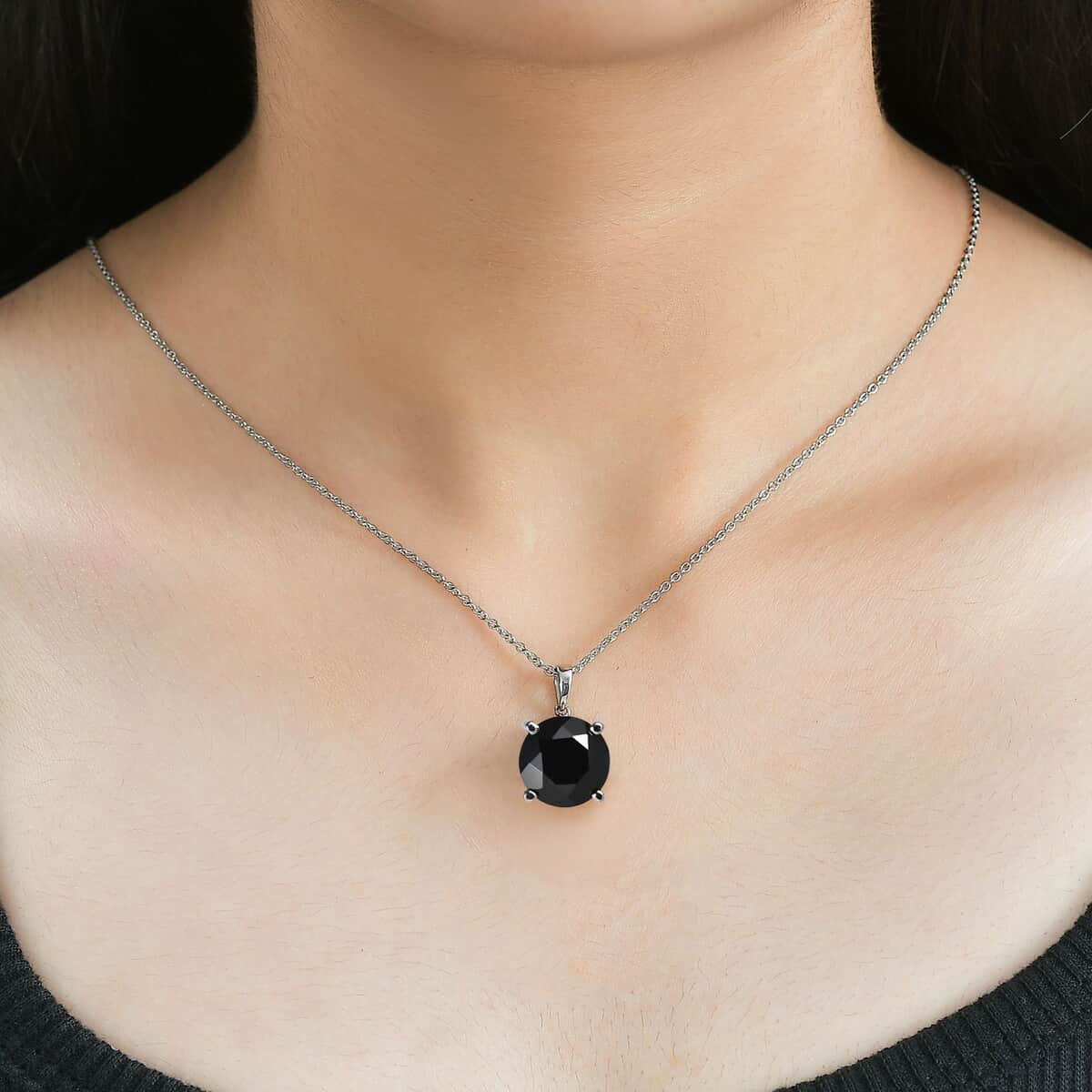 Doorbuster Thai Black Spinel 5.00 ctw Solitaire Pendant Necklace in Stainless Steel 20 Inches image number 2