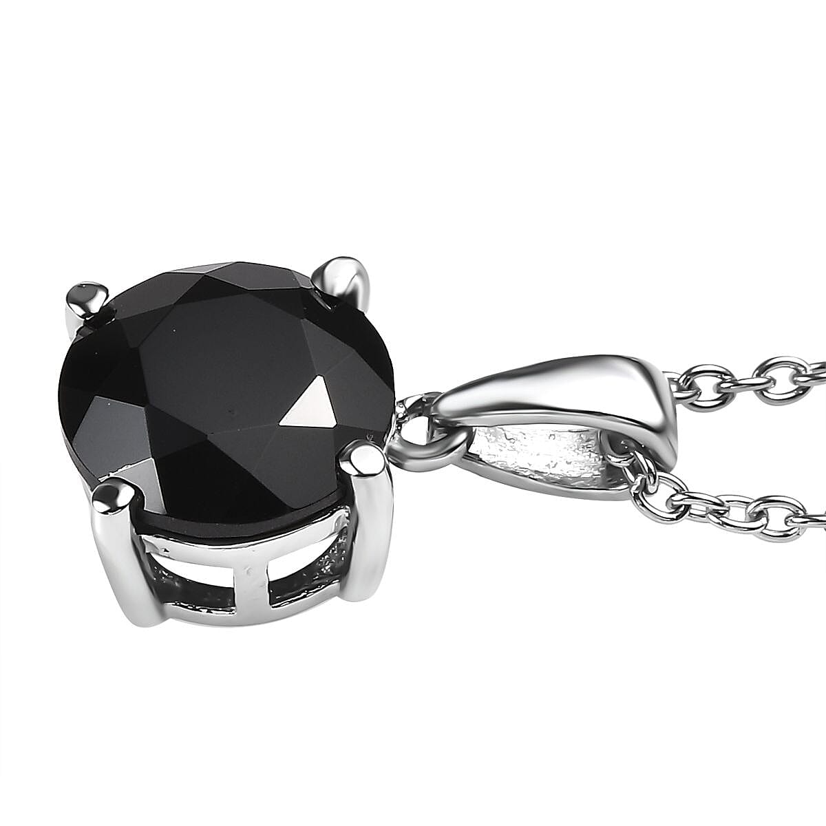 Thai Black Spinel 5.00 ctw Solitaire Pendant Necklace in Stainless Steel 20 Inches