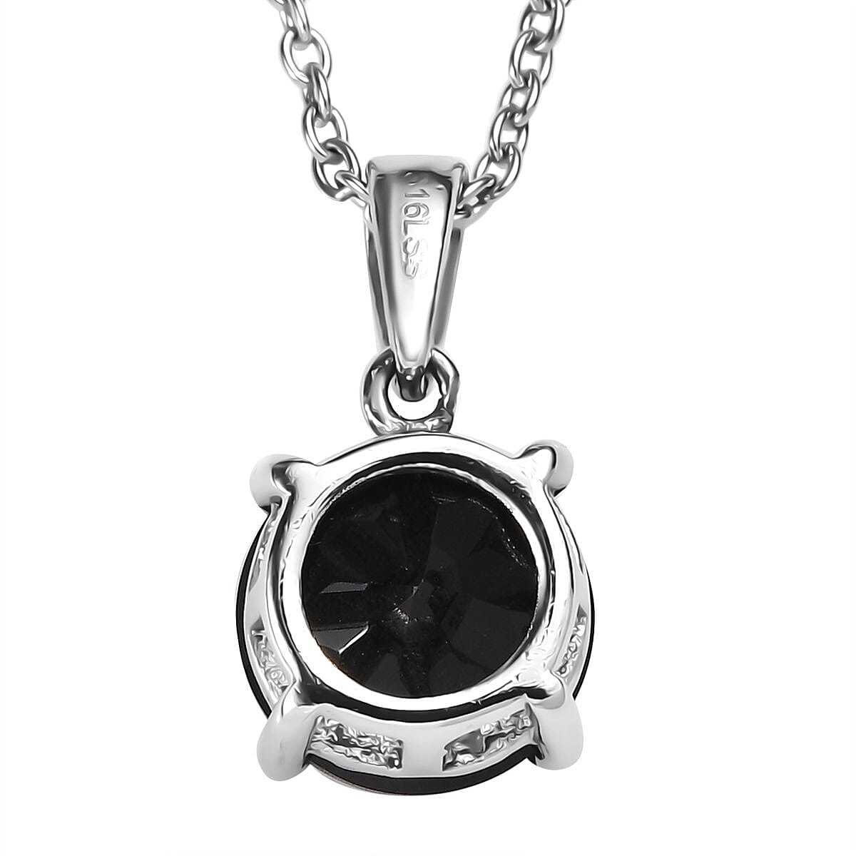 Thai Black Spinel 5.00 ctw Solitaire Pendant Necklace in Stainless Steel 20 Inches