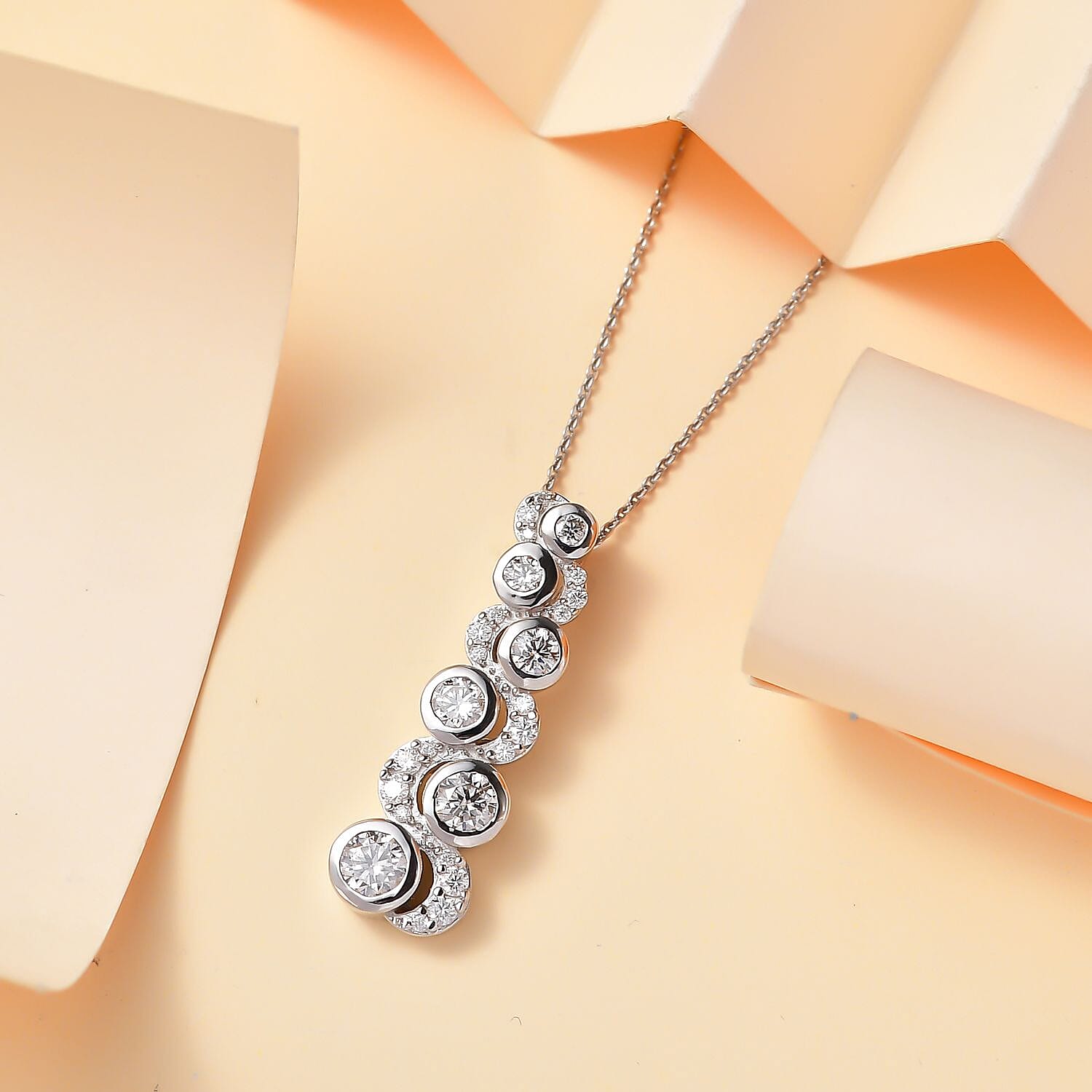 Moissanite 1.65 ctw Celestial Sun and Moon Pendant Necklace in Rhodium Over Sterling Silver 20 Inches