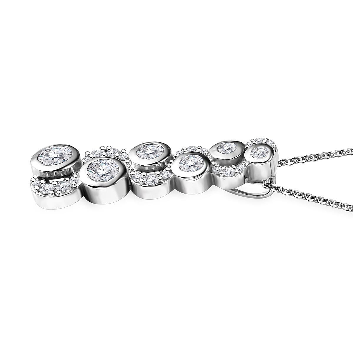 Moissanite 1.65 ctw Celestial Sun and Moon Pendant Necklace in Rhodium Over Sterling Silver 20 Inches