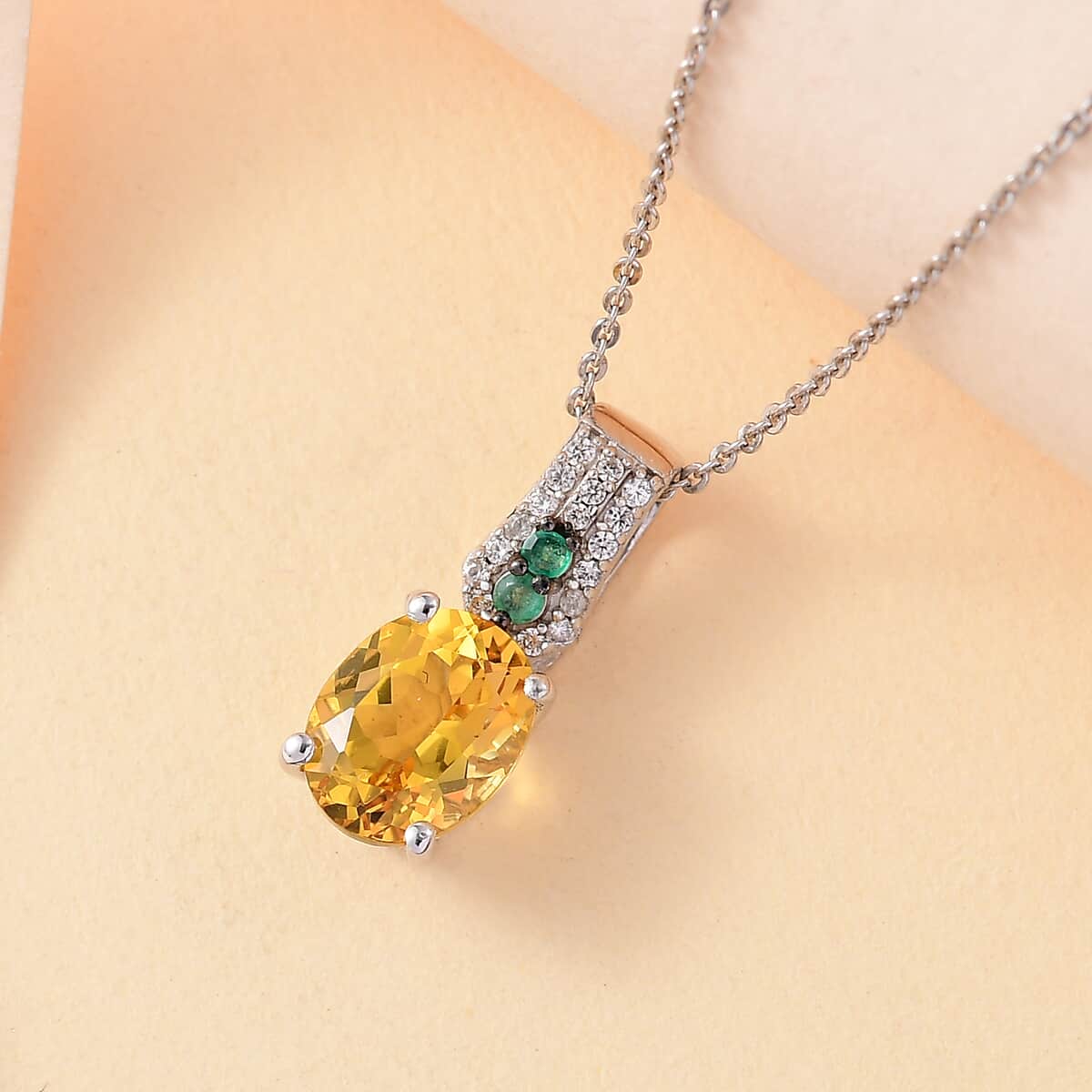 Premium Brazilian Heliodor and Multi Gemstone 1.90 ctw Pendant Necklace in Rhodium Over Sterling Silver 20 Inches image number 1