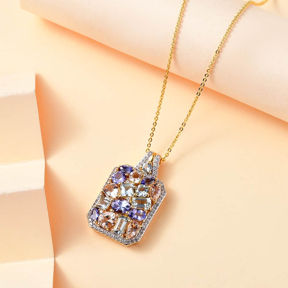 Multi Gemstone 4.10 ctw Sunlit Oasis Pendant Necklace in 18K Vermeil YG Over Sterling Silver 20 Inches image number 1