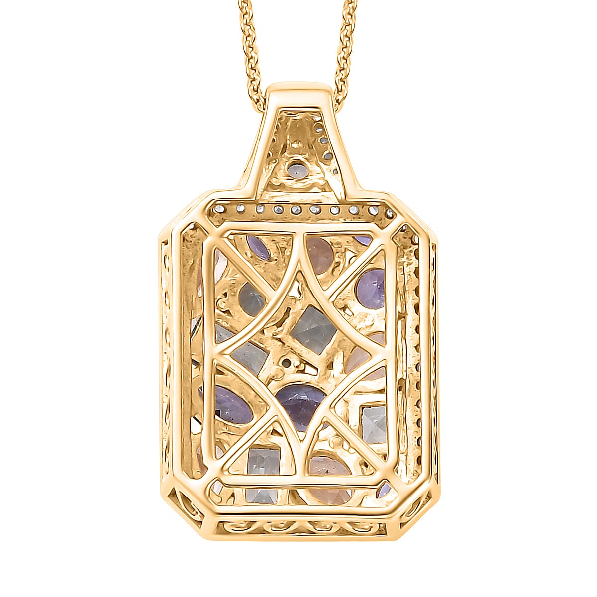 Multi Gemstone 4.10 ctw Sunlit Oasis Pendant Necklace in 18K Vermeil YG Over Sterling Silver 20 Inches