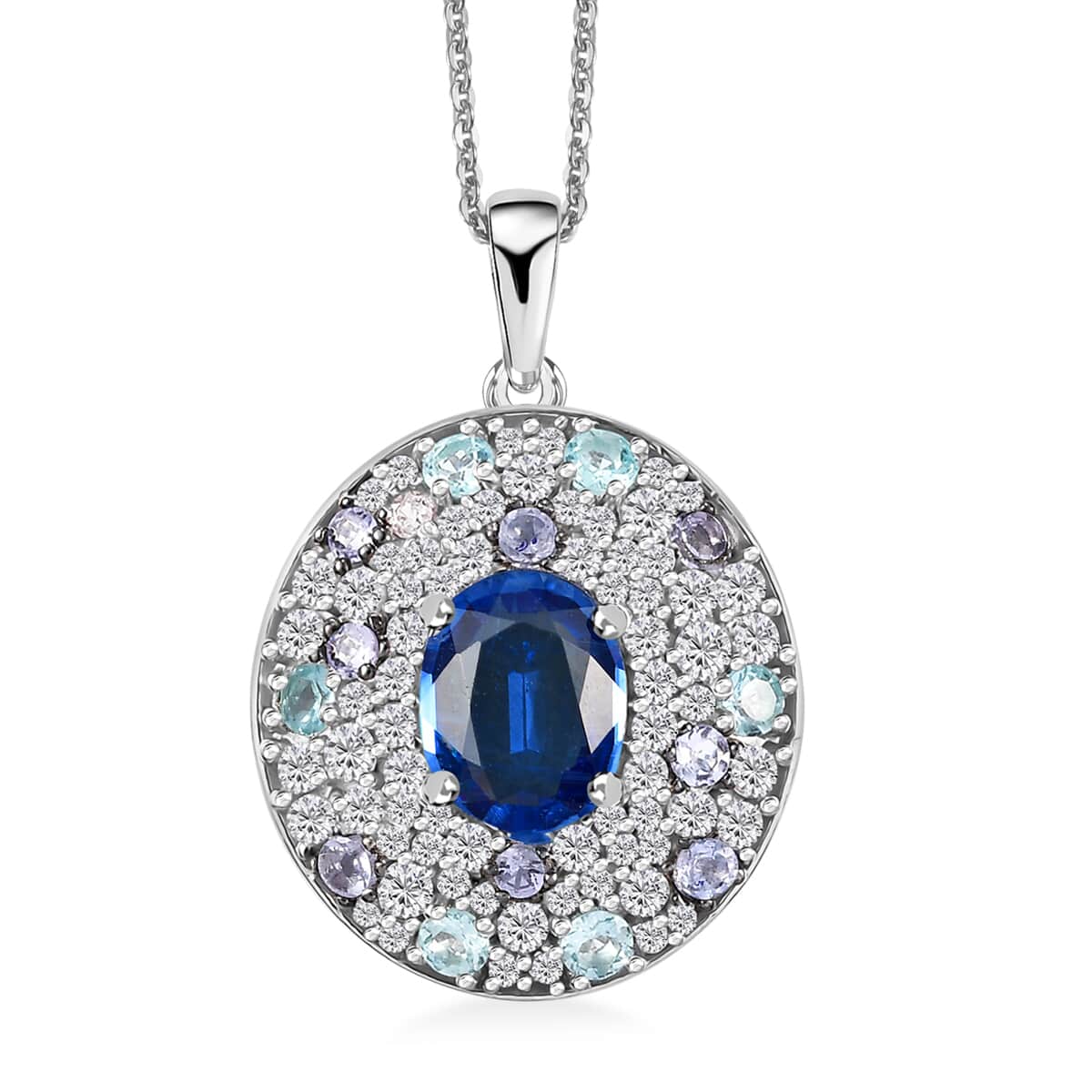 Kashmir Kyanite and Multi Gemstone 4.40 ctw Galaxy Pendant Necklace in Rhodium Over Sterling Silver 20 Inches image number 0