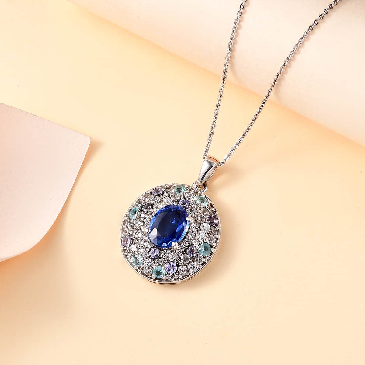 Kashmir Kyanite and Multi Gemstone 4.40 ctw Galaxy Pendant Necklace in Rhodium Over Sterling Silver 20 Inches image number 1