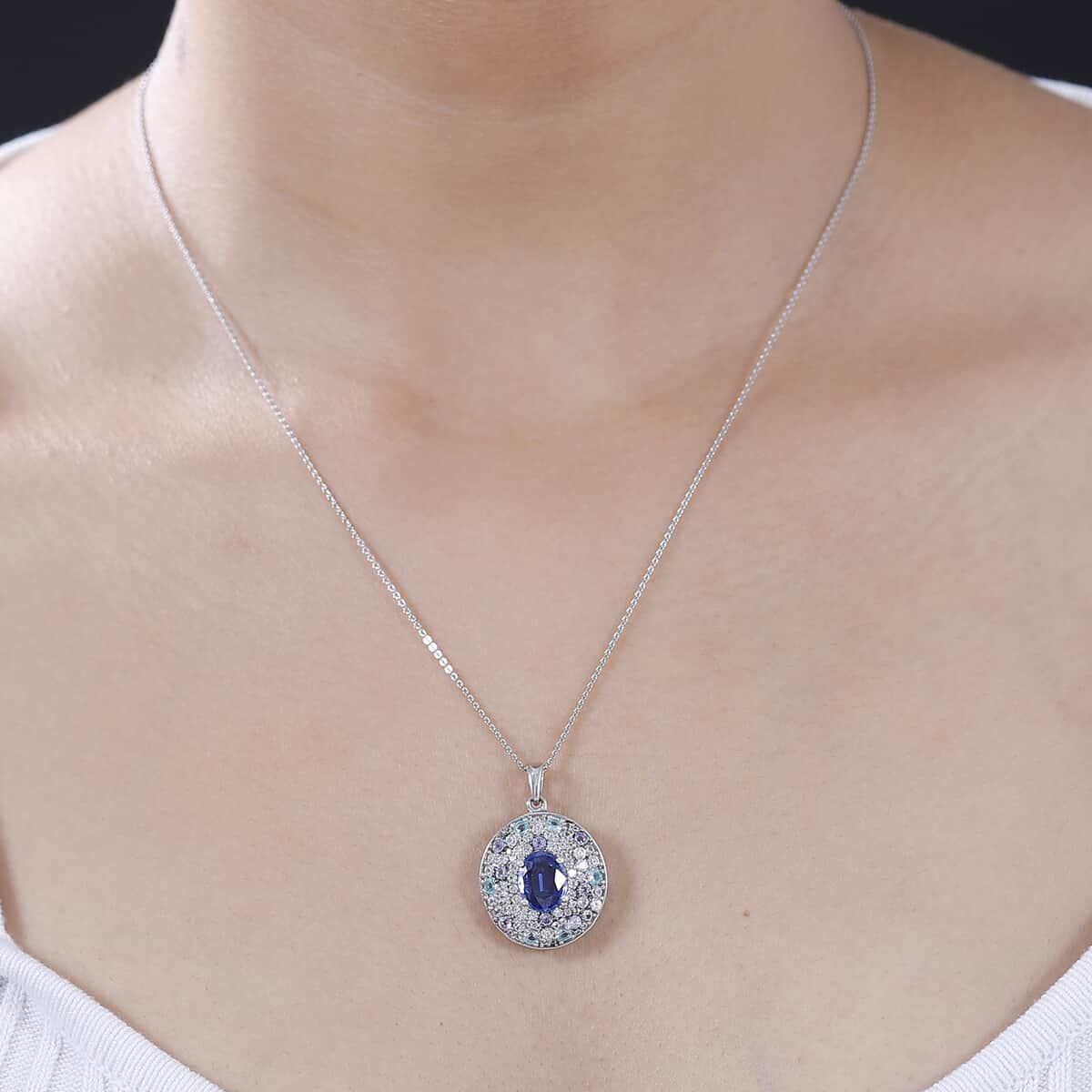 Kashmir Kyanite and Multi Gemstone 4.40 ctw Galaxy Pendant Necklace in Rhodium Over Sterling Silver 20 Inches image number 2