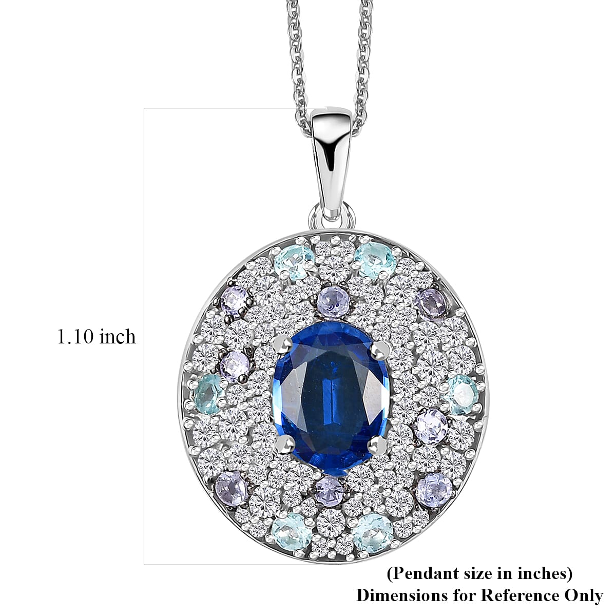 Kashmir Kyanite and Multi Gemstone 4.40 ctw Galaxy Pendant Necklace in Rhodium Over Sterling Silver 20 Inches