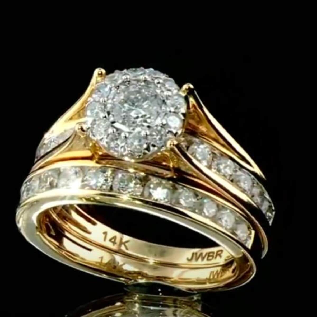 14K Yellow Gold White Diamond (H-SI3) Set of 2 Stackable Ring (Size 7.0) (7.35 g) 2.00 ctw image number 1