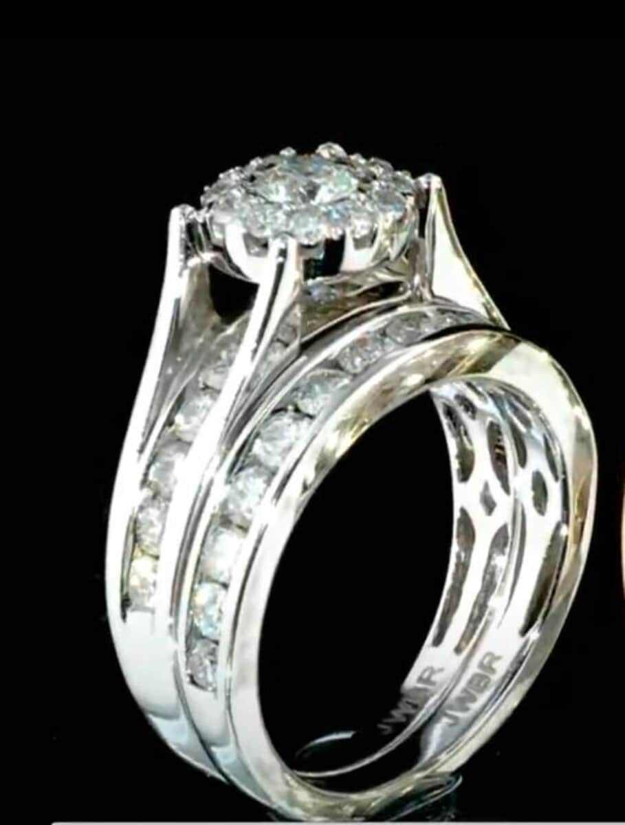 White Diamond (H-SI3) 2.00 ctw Set of 2 Stackable Ring in 14K White Gold (Size 7.0) 7.90 Grams image number 1