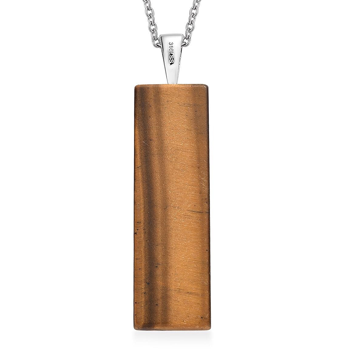 Tigers Eye 46.40 ctw Pendant Necklace 24 Inches in Stainless Steel