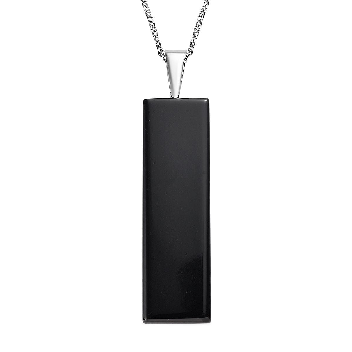 Black Onyx 45.30 ctw Pendant Necklace 24 Inches in Stainless Steel