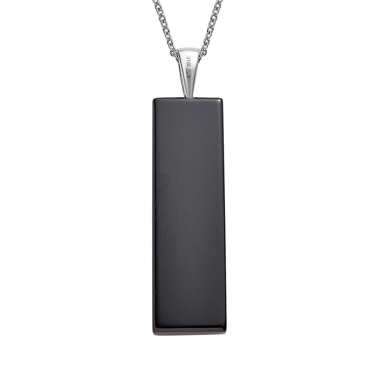 Black Onyx 45.30 ctw Pendant Necklace 24 Inches in Stainless Steel