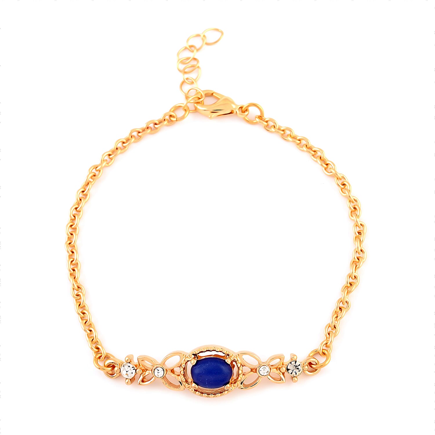 Set of 3 Lapis Lazuli, Jade, Sunstone and Simulated Diamond 5.80 ctw Bracelet in Goldtone (7.50In)