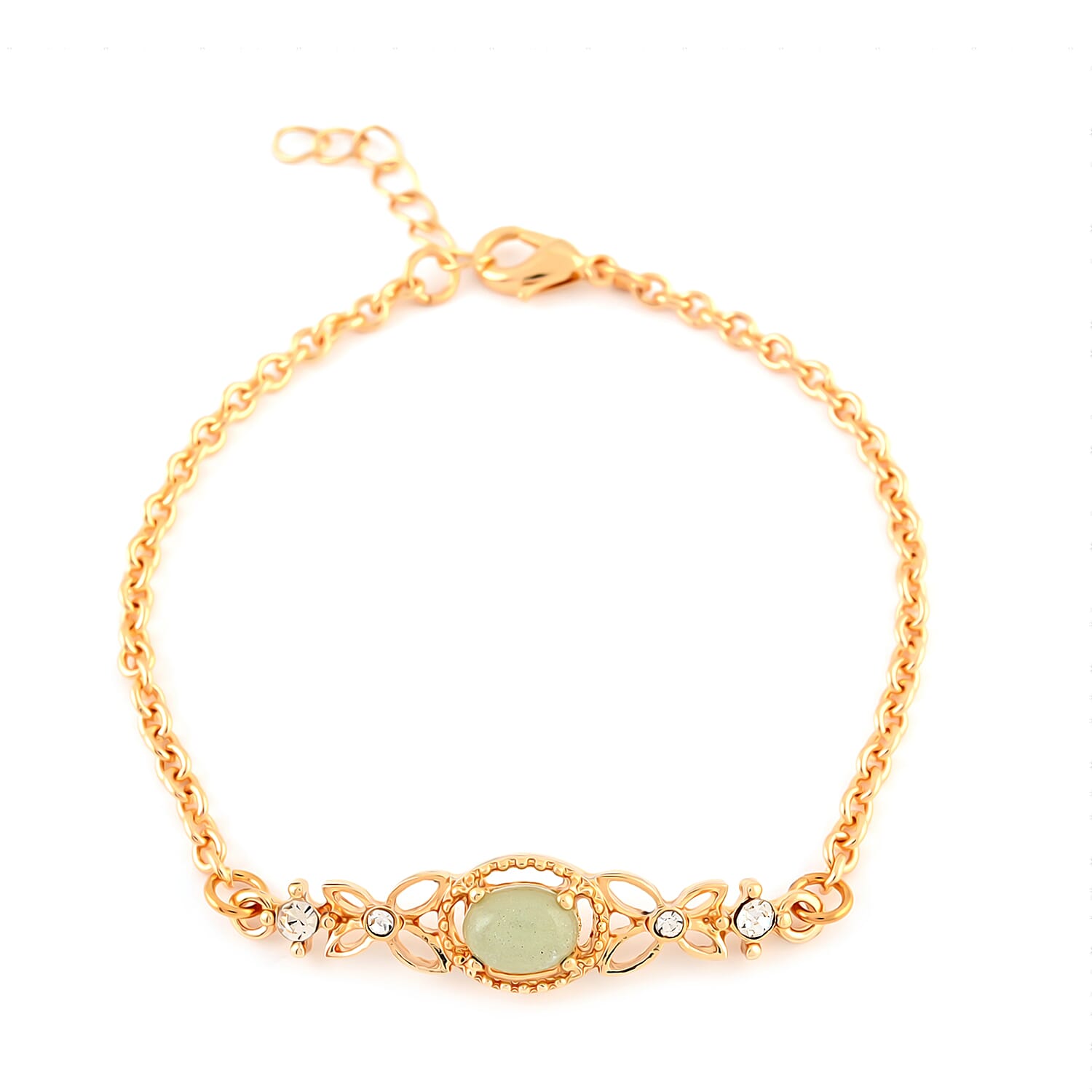Set of 3 Lapis Lazuli, Jade, Sunstone and Simulated Diamond 5.80 ctw Bracelet in Goldtone (7.50In)