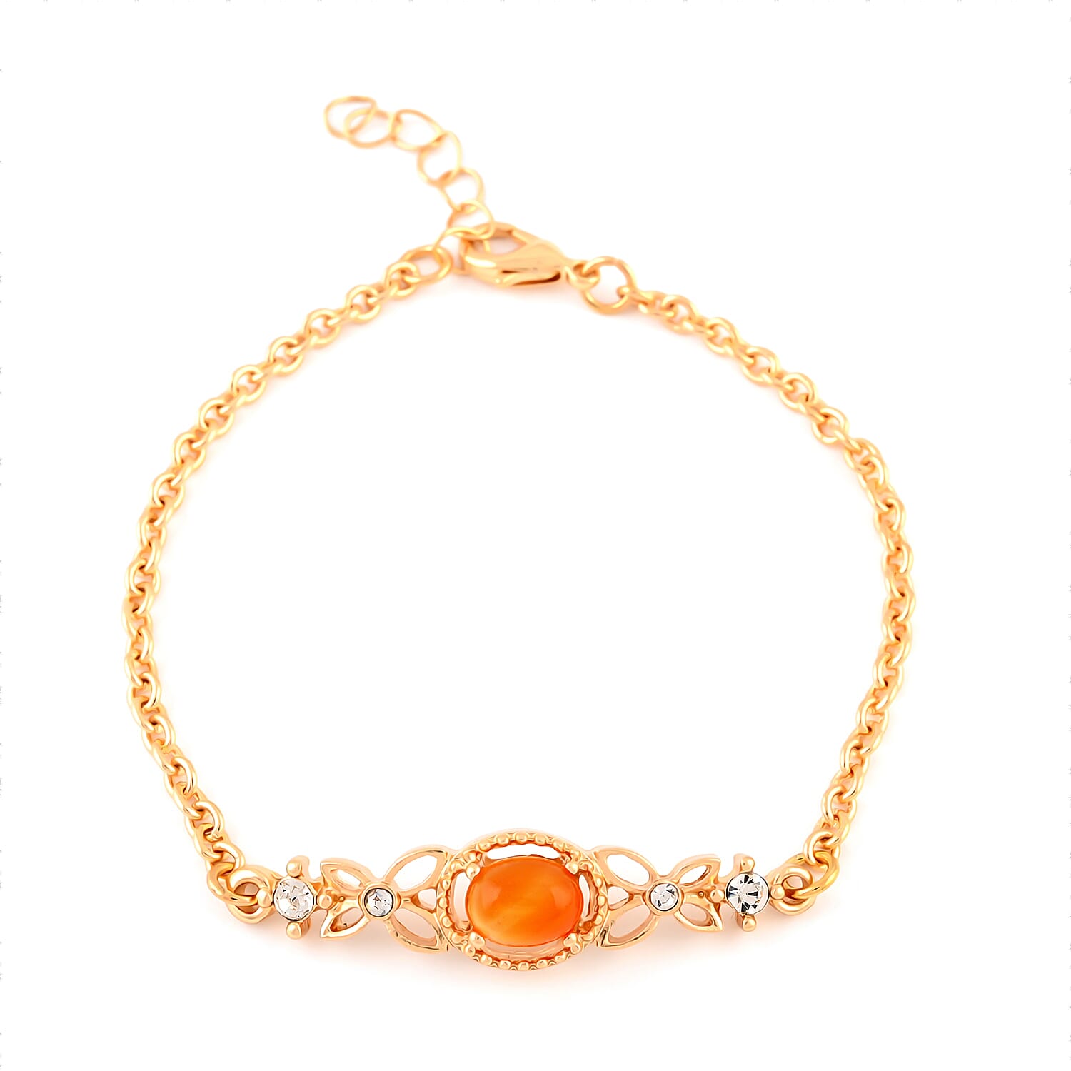 Set of 3 Lapis Lazuli, Jade, Sunstone and Simulated Diamond 5.80 ctw Bracelet in Goldtone (7.50In)