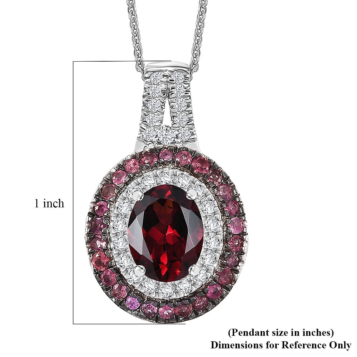 Orissa Rhodolite Garnet and Multi Gemstone 3.10 ctw Floral Double Halo Pendant Necklace 20 Inches in Rhodium Over Sterling Silver 