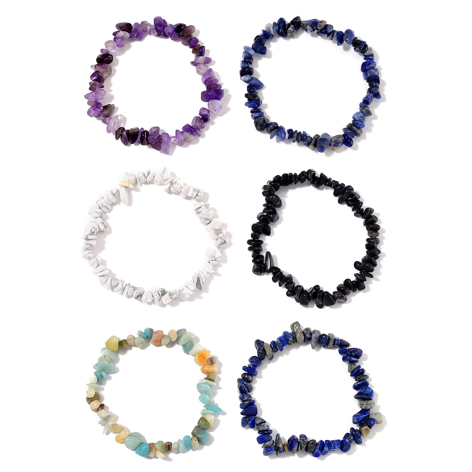 Set of 12 Multi Gemstone 600.00 ctw Chips Stretch Bracelet with Packing Box