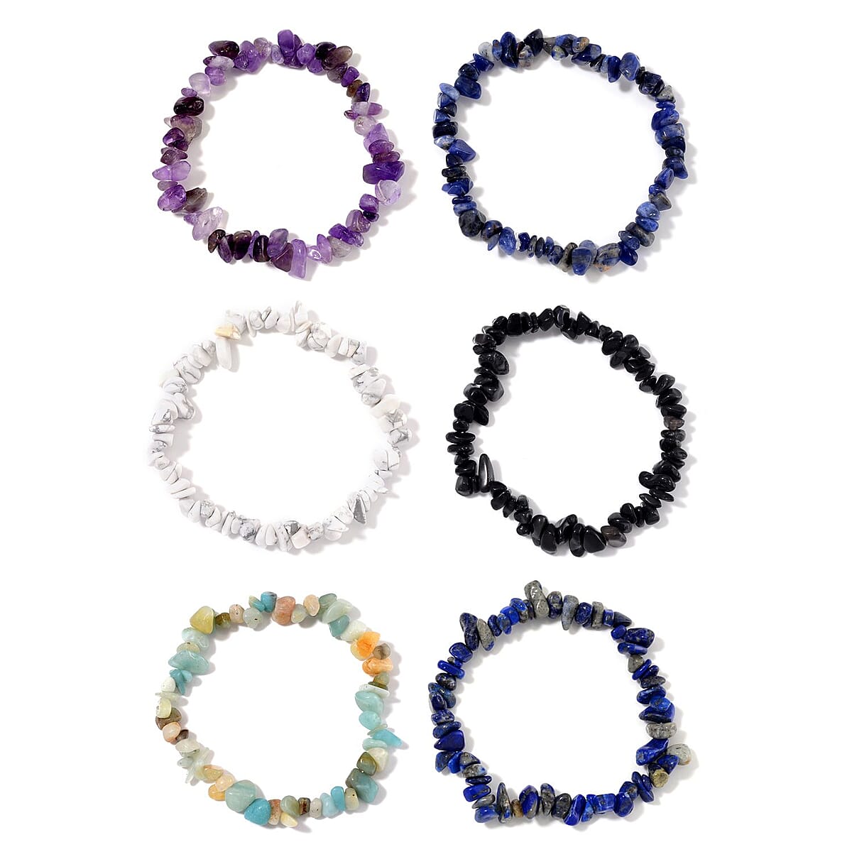 Set of 12 Multi Gemstone 600.00 ctw Chips Stretch Bracelet with Packing Box image number 2