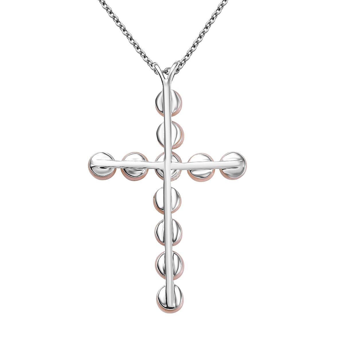 Pink Freshwater Pearl Cross Pendant in Sterling Silver with Stainless Steel Necklace 20 Inches