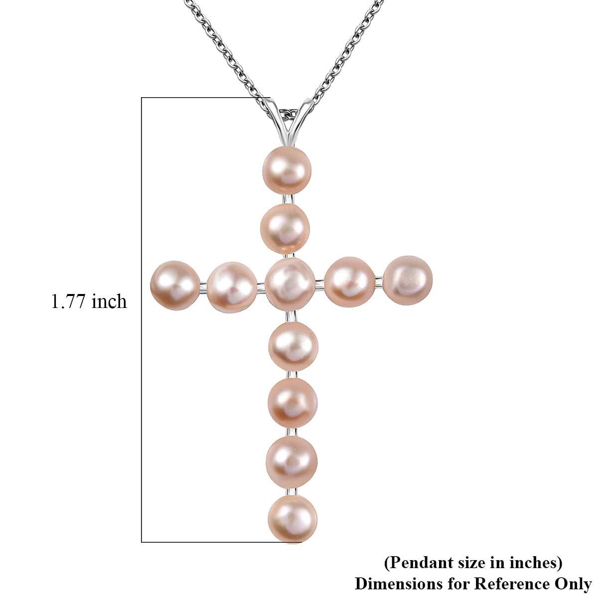 Pink Freshwater Pearl Cross Pendant in Sterling Silver with Stainless Steel Necklace 20 Inches