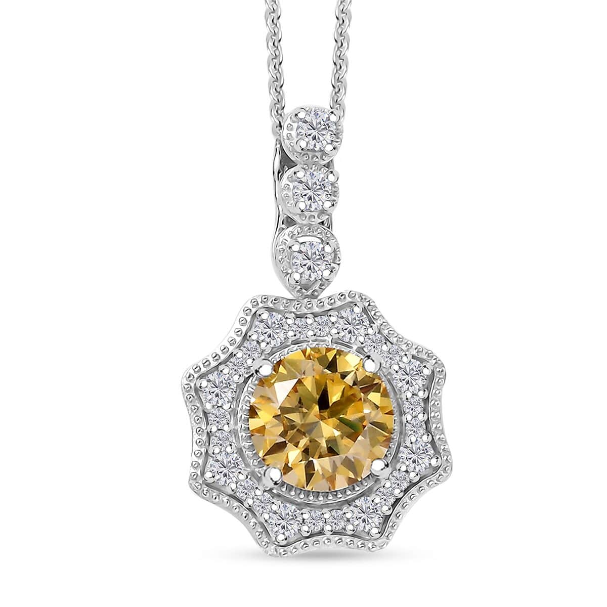 Yellow and White Moissanite 2.25 ctw Sunflower Pendant Necklace Rhodium Over Sterling Silver 20 Inches image number 0