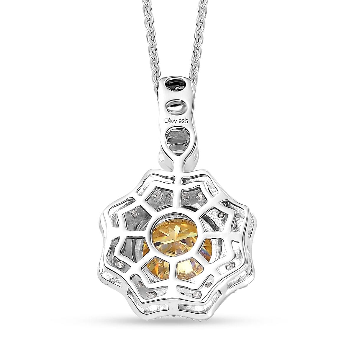 Yellow and White Moissanite 2.25 ctw Sunflower Pendant Necklace Rhodium Over Sterling Silver 20 Inches