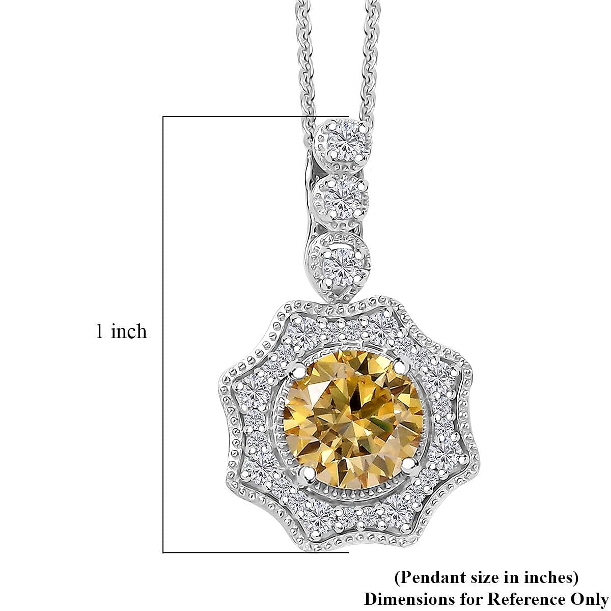 Yellow and White Moissanite 2.25 ctw Sunflower Pendant Necklace Rhodium Over Sterling Silver 20 Inches