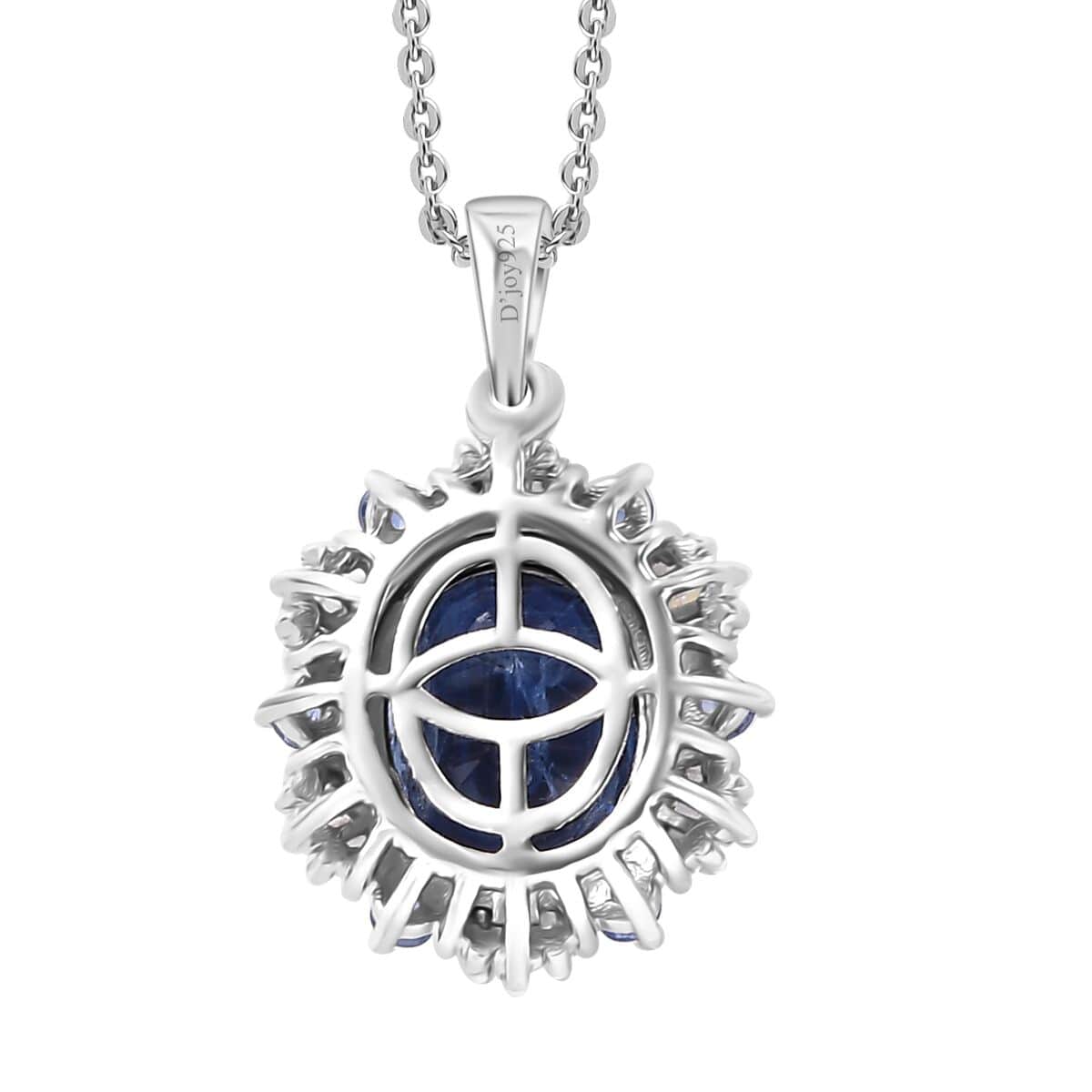 Himalayan Kyanite, Ceylon Sapphire and Diamond 5.00 ctw Midnight Halo Pendant Necklace in Rhodium Over Sterling Silver 20 Inches image number 4