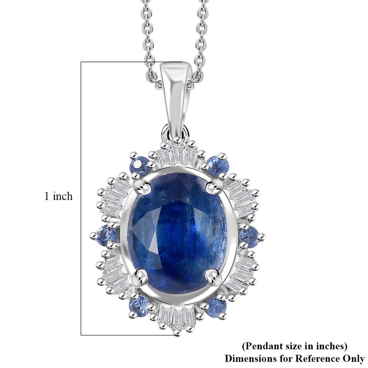 Himalayan Kyanite, Ceylon Sapphire and Diamond 5.00 ctw Midnight Halo Pendant Necklace in Rhodium Over Sterling Silver 20 Inches image number 5