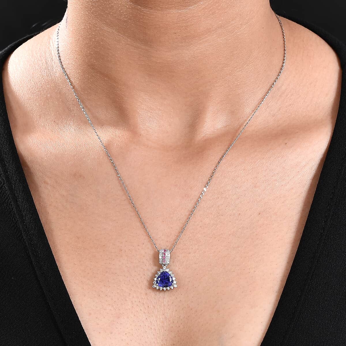 Certified & Appraised Rhapsody AAAA Tanzanite, Mahenge Spinel and E-F VS Diamond 2.80 ctw Pendant Necklace in 950 Platinum 4.70 Grams 20 Inches image number 2