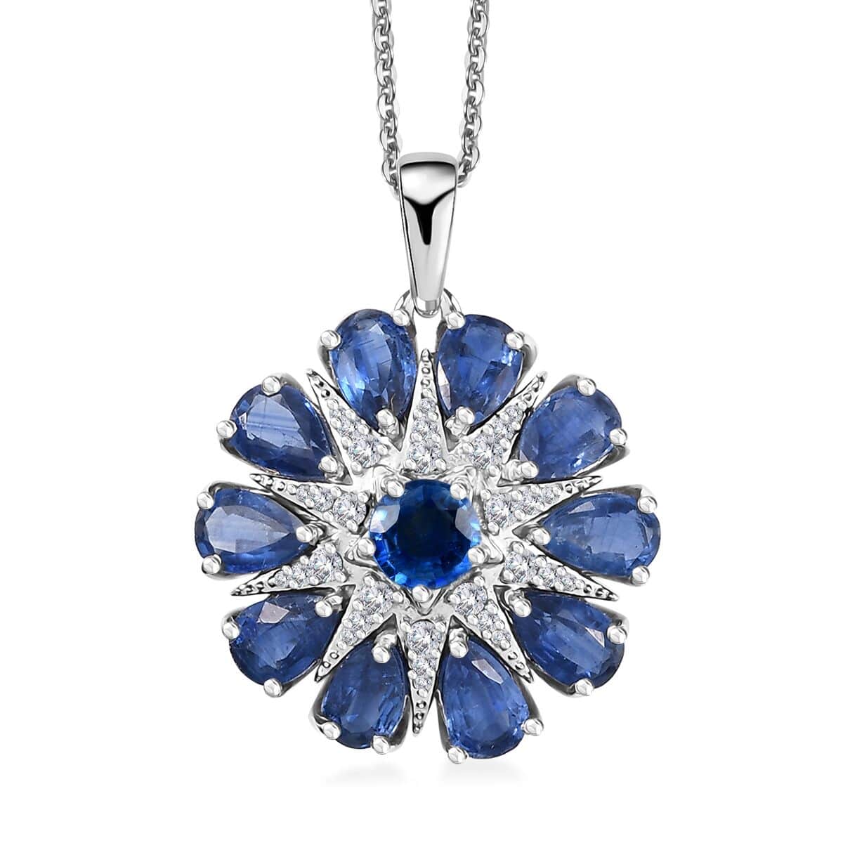 Kashmir Kyanite and White Zircon 6.10 ctw Star Pendant Necklace in Rhodium Over Sterling Silver 20 Inches image number 0