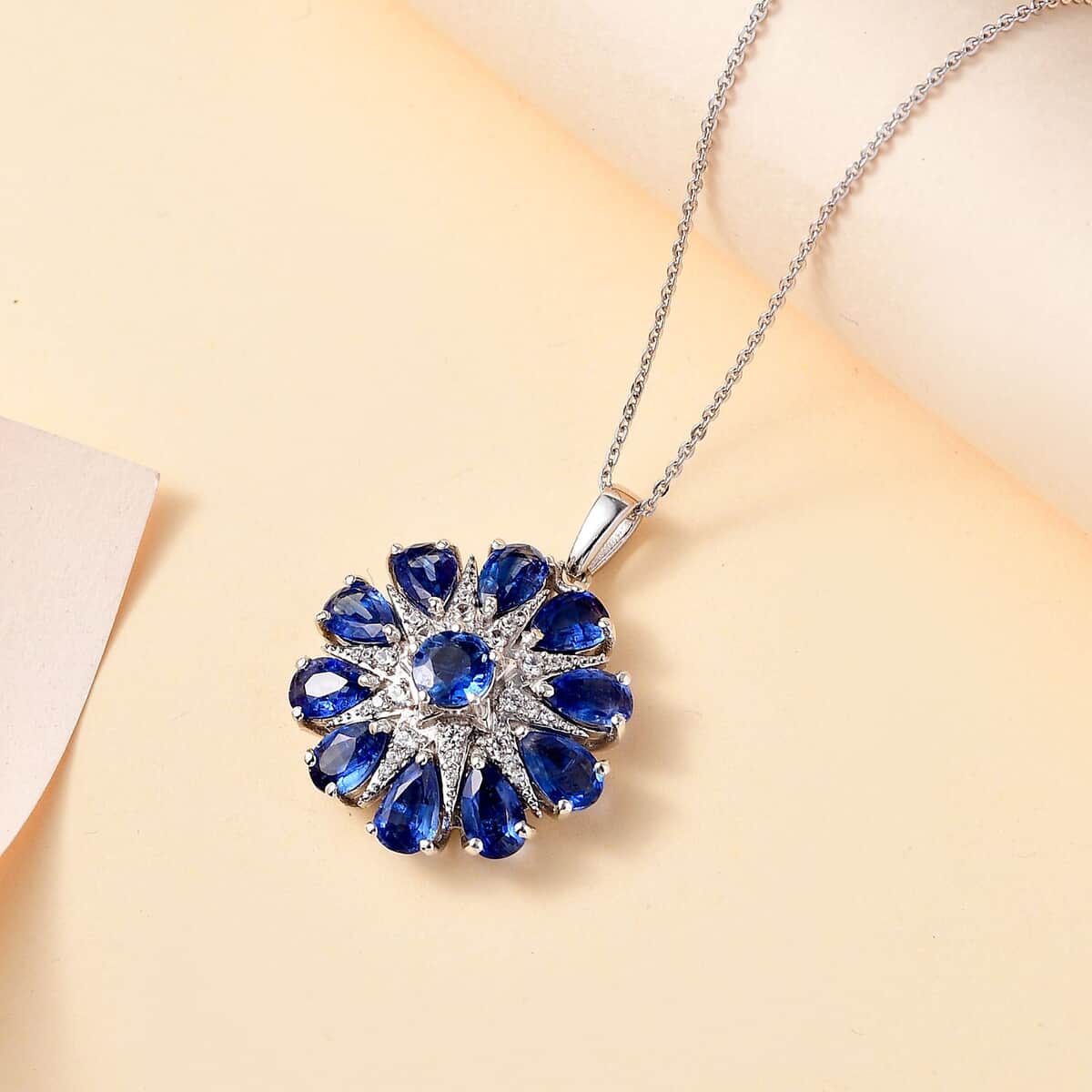 Kashmir Kyanite and White Zircon 6.10 ctw Star Pendant Necklace in Rhodium Over Sterling Silver 20 Inches image number 1