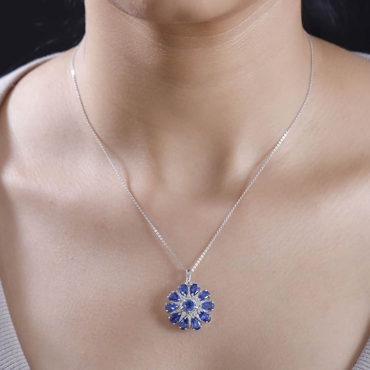 Kashmir Kyanite and White Zircon 6.10 ctw Star Pendant Necklace in Rhodium Over Sterling Silver 20 Inches image number 2