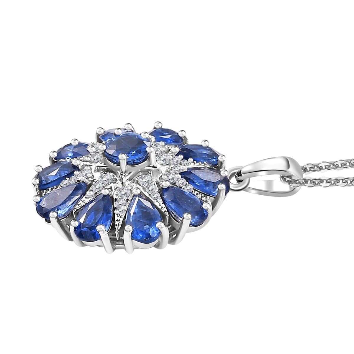 Kashmir Kyanite and White Zircon 6.10 ctw Star Pendant Necklace in Rhodium Over Sterling Silver 20 Inches image number 3