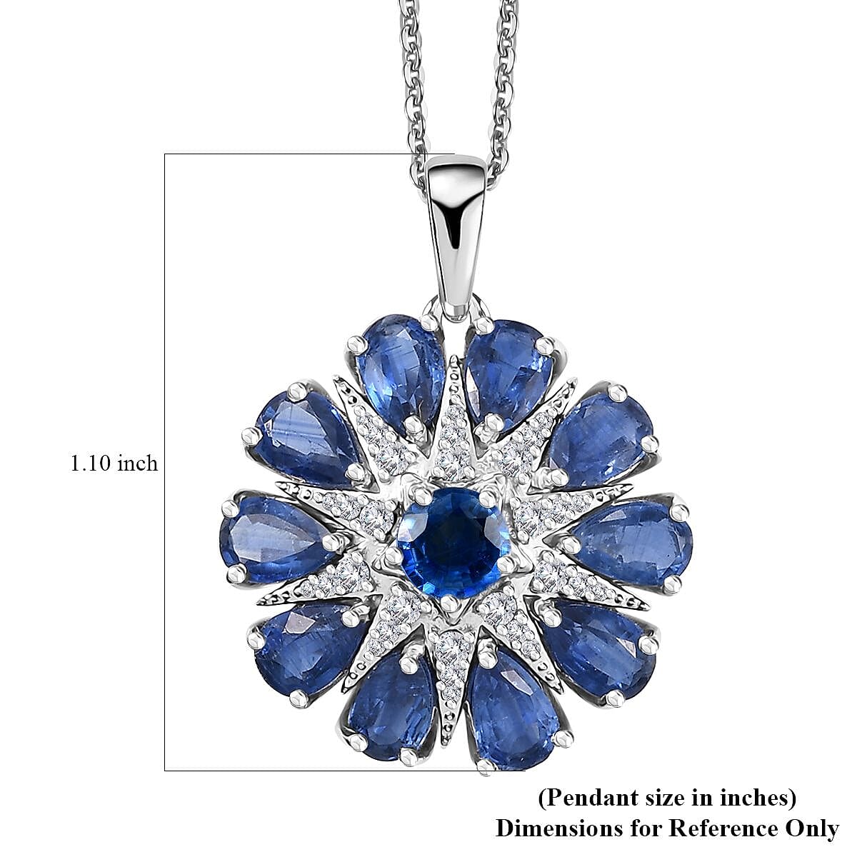 Kashmir Kyanite and White Zircon 6.10 ctw Star Pendant Necklace in Rhodium Over Sterling Silver 20 Inches