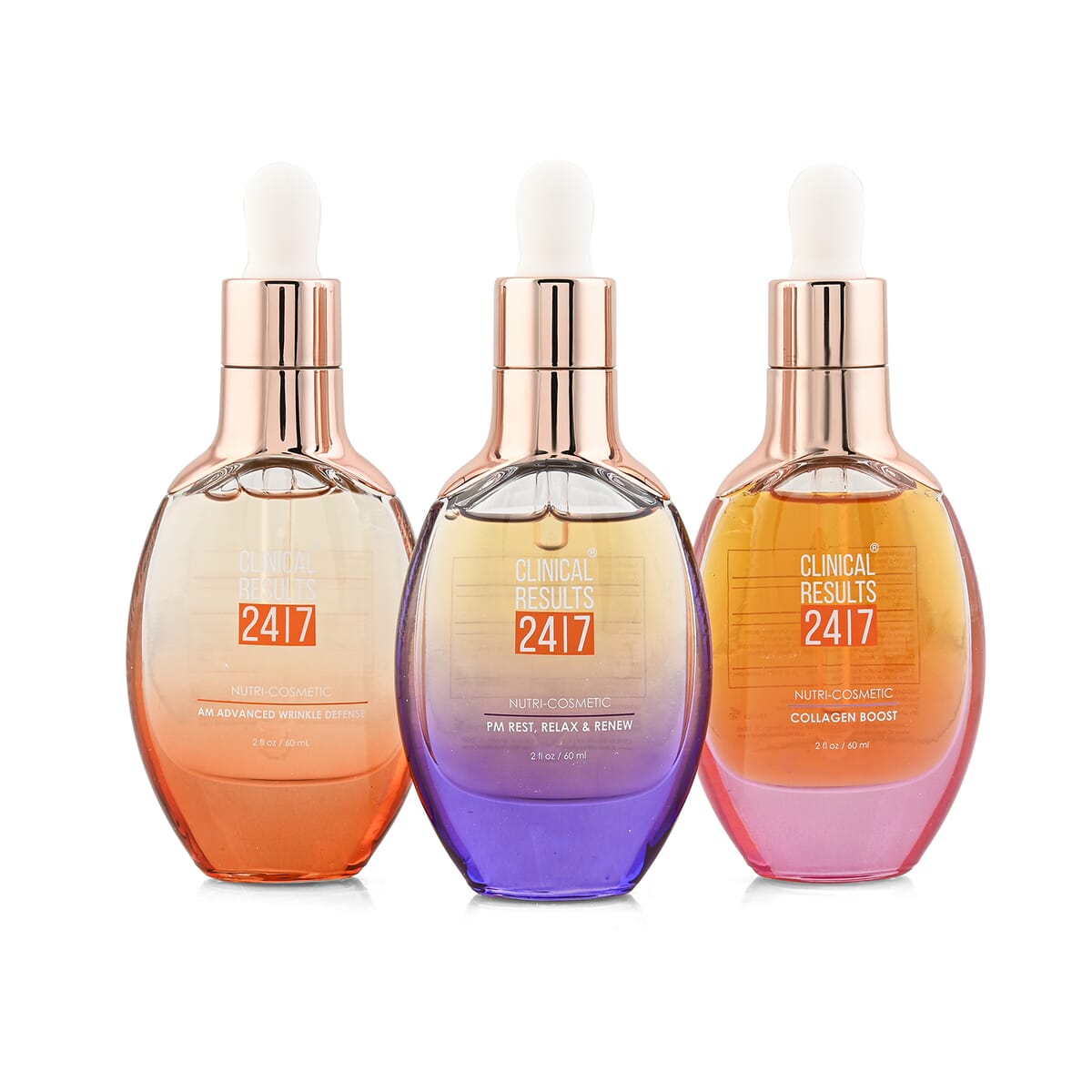 Cosmoprof Special Clinical Results 24.7 Nutri-Cosmetic AM Advanced Wrinkle Defense (2oz), Collagen Boost (2oz) and PM Rest, Relax & Renew (2oz) image number 0