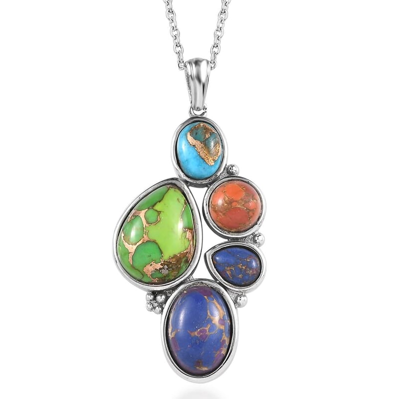 Mojave Multi Turquoise 18.50 ctw Pendant Necklace in Stainless Steel 20 Inches