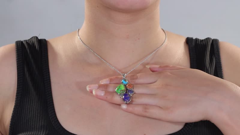 Mojave Multi Turquoise 18.50 ctw Pendant Necklace in Stainless Steel 20 Inches