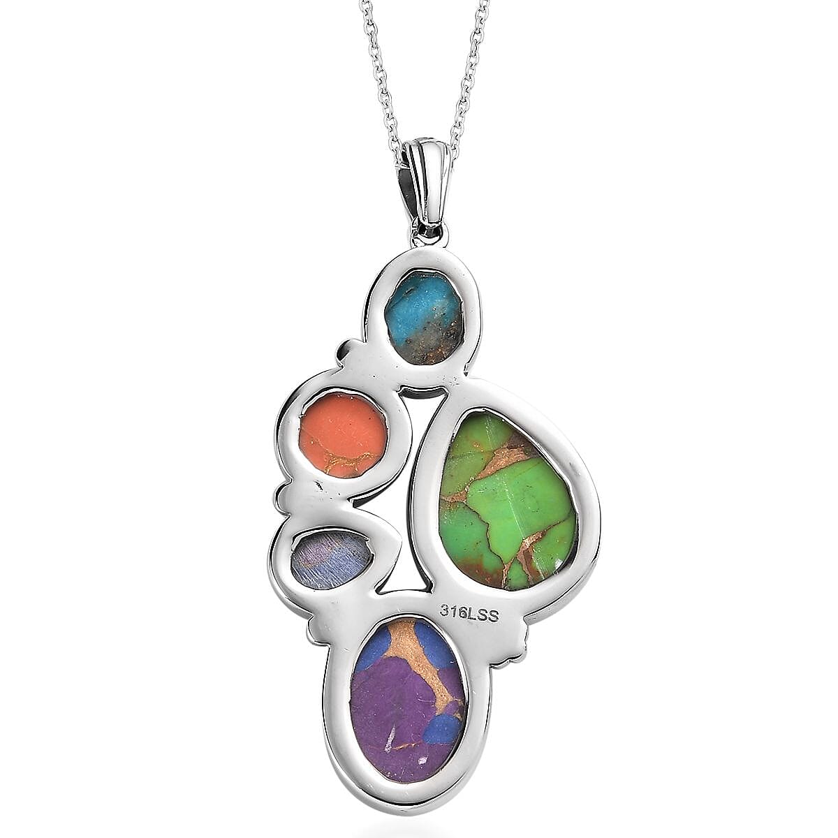 Mojave Multi Turquoise 18.50 ctw Pendant Necklace in Stainless Steel 20 Inches