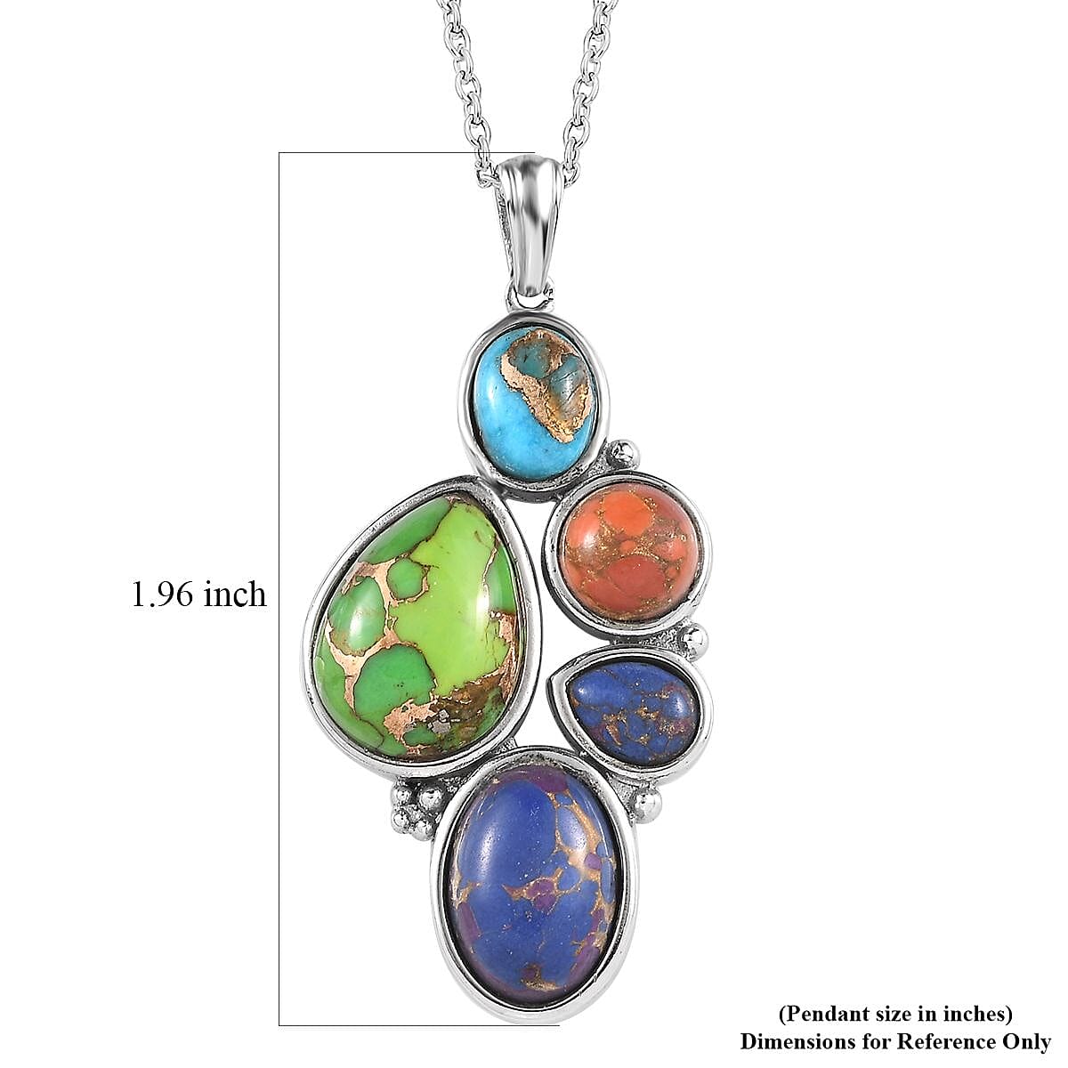 Mojave Multi Turquoise 18.50 ctw Pendant Necklace in Stainless Steel 20 Inches