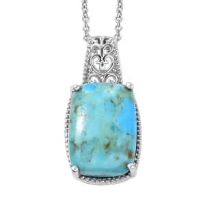 Constitute Turquoise 10.75 ctw Pendant in Platinum Over Copper with Magnet and Stainless Steel Necklace 20 Inches