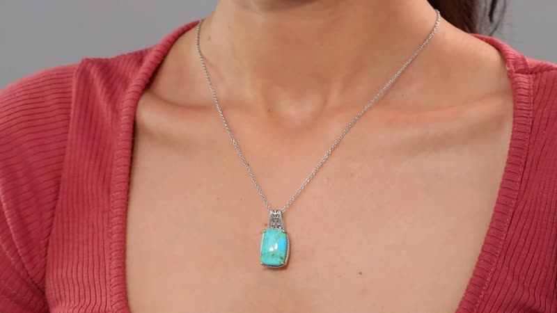 Constitute Turquoise 10.75 ctw Pendant in Platinum Over Copper with Magnet and Stainless Steel Necklace 20 Inches