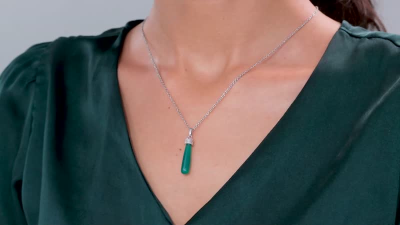 Verde Onyx 6.85 ctw Floral on Cap Pendant Necklace 20 Inches in Rhodium Over Sterling Silver