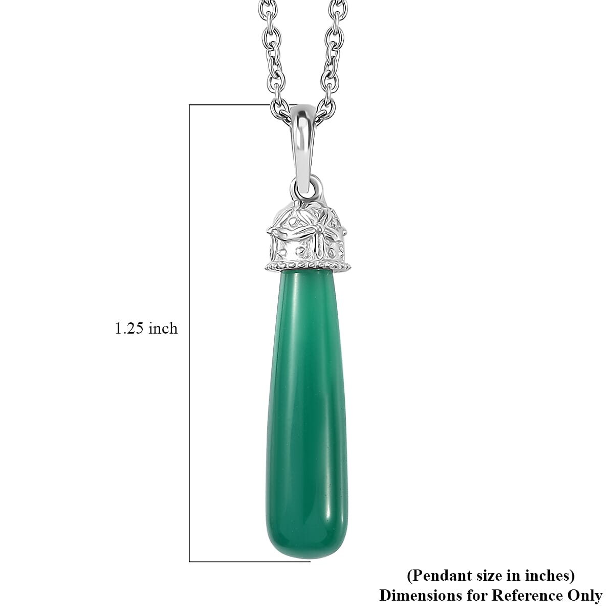 Verde Onyx 6.85 ctw Floral on Cap Pendant Necklace 20 Inches in Rhodium Over Sterling Silver