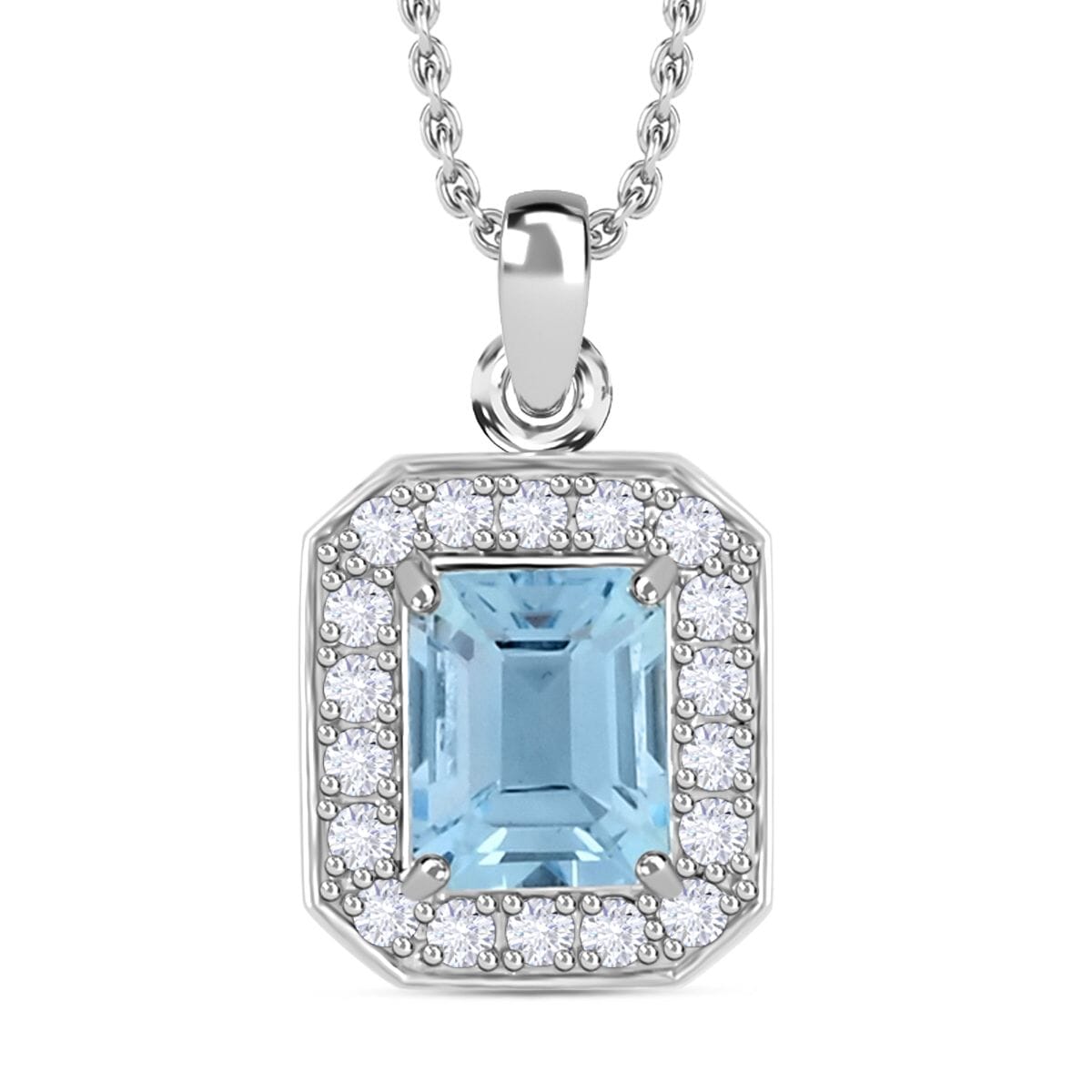 Blue Topaz and Simulated Diamond 3.20 ctw Pendant Necklace in Silvertone 18 Inches image number 0
