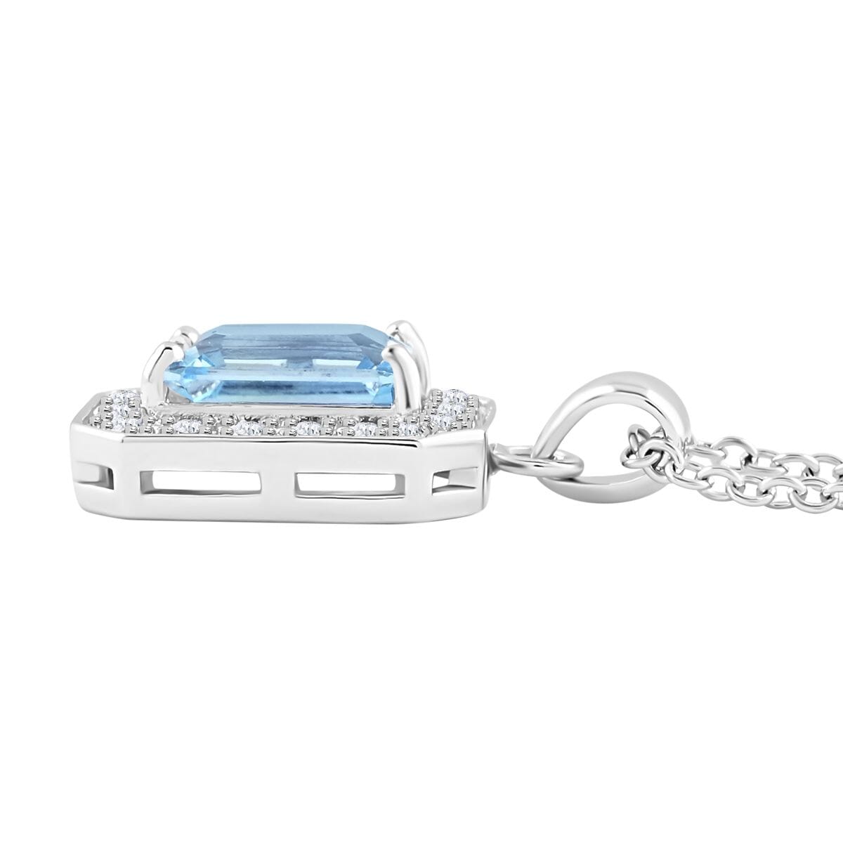 Blue Topaz and Simulated Diamond 3.20 ctw Pendant Necklace in Silvertone 18 Inches image number 3