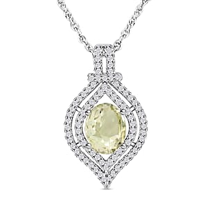 Simulated Prasiolite and Simulated Diamond 3.80 ctw Pendant Necklace in Silvertone 18 Inches